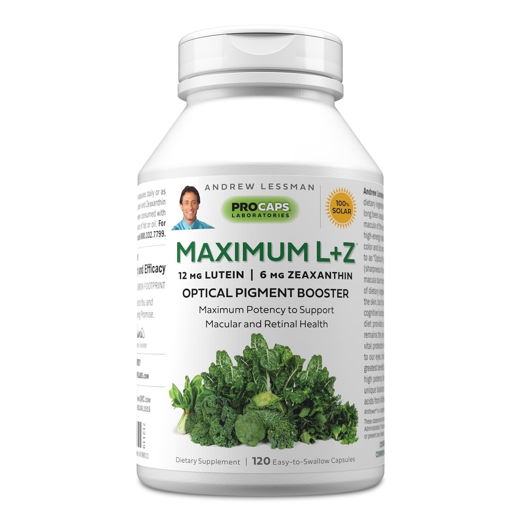 ANDREW LESSMAN מקסימום L+Z 120 Softgels - 12 מ"ג Lutein, 6 מ"ג Zeaxanthin, Key Foodsents כדי לתמוך בעין ובבריאות המוח, ולקדם חזון בריא. אין תוספות. קל ל Swallow Softgels