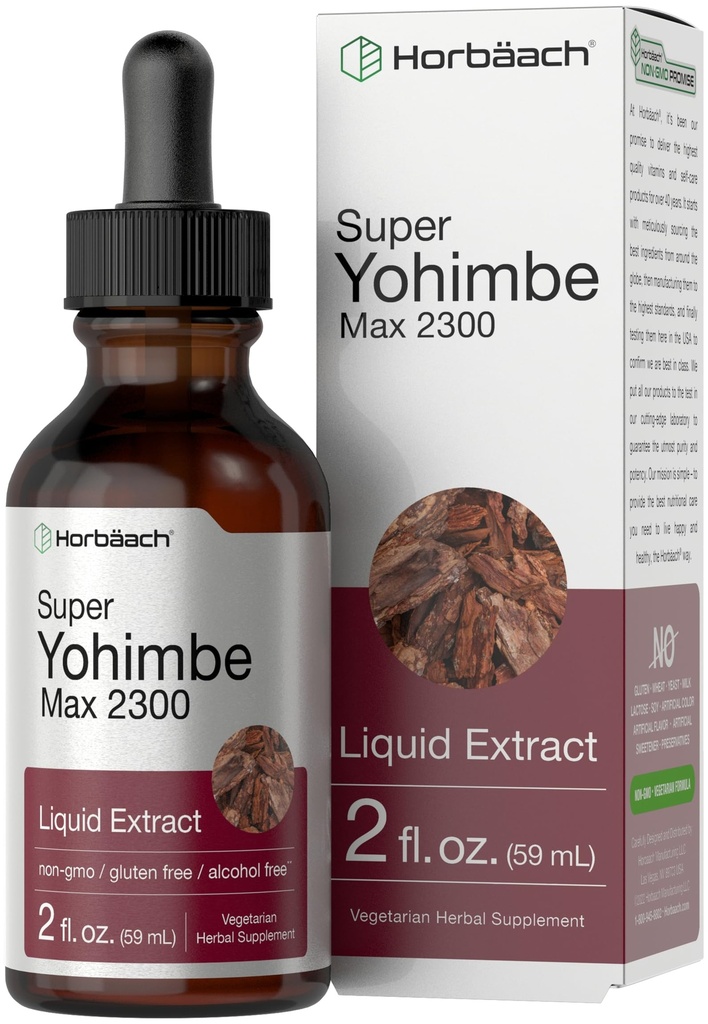 Horbäach Yohimbe Bark נוזל לחלץ 2 Fl Oz | תוספת לגברים ונשים | אלכוהול חינם Tiincture טיפות | Vegetarian, non-GMO, וגלוטן חינם