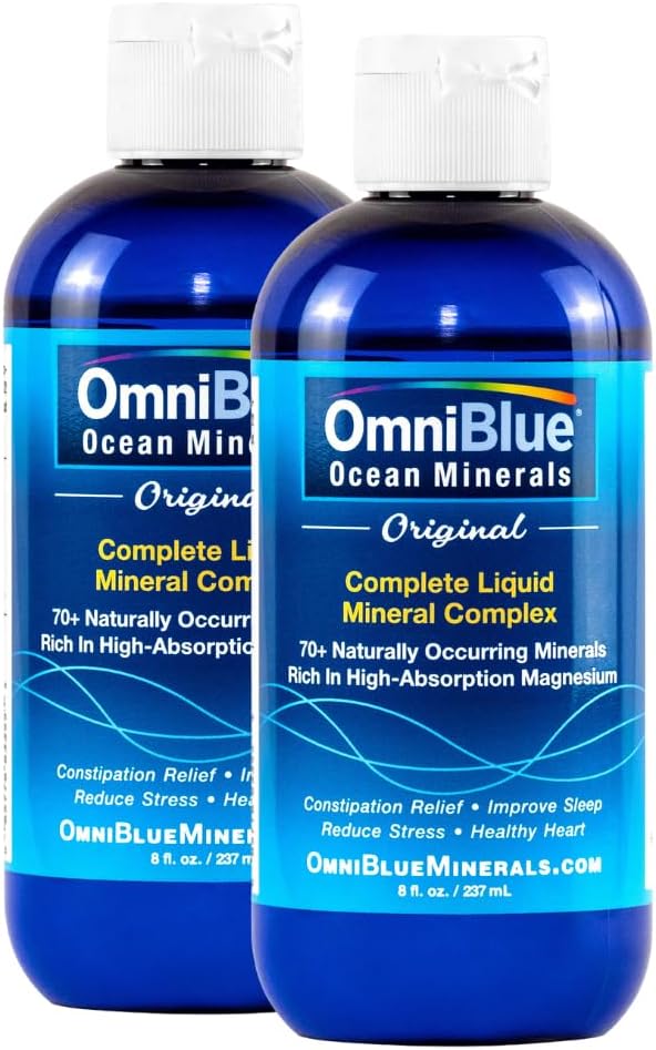 Omni Blue Ocean מינרלים - 70+ Trace מינרלים & נוזל מגנזיום - Potassium, Chloride- Low Sodium - תמיכה טבעית לשינה, עיכול, סדירות, הידרציה ואלקטרוליטזון (2-Pack 8oz)