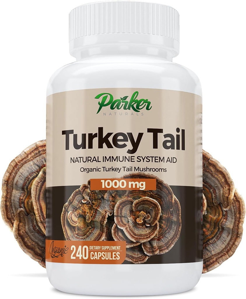 פארקר Naturals טורקיה Tail Mushroom קפסולות - תוסף אורגני Mushroom לתמיכה במערכת החיסון - 1000 מ"ג Premium Mushroom תוספי מזון - 240 קפסולות