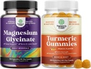 Bundle of Pure Magnesium Glycinate 400 מ"ג עבור שינה ורגיעה וחניכיים Turmeric עבור מבוגרים Peach Flavor - תמיכה נוספת כוח משותף תמיכה