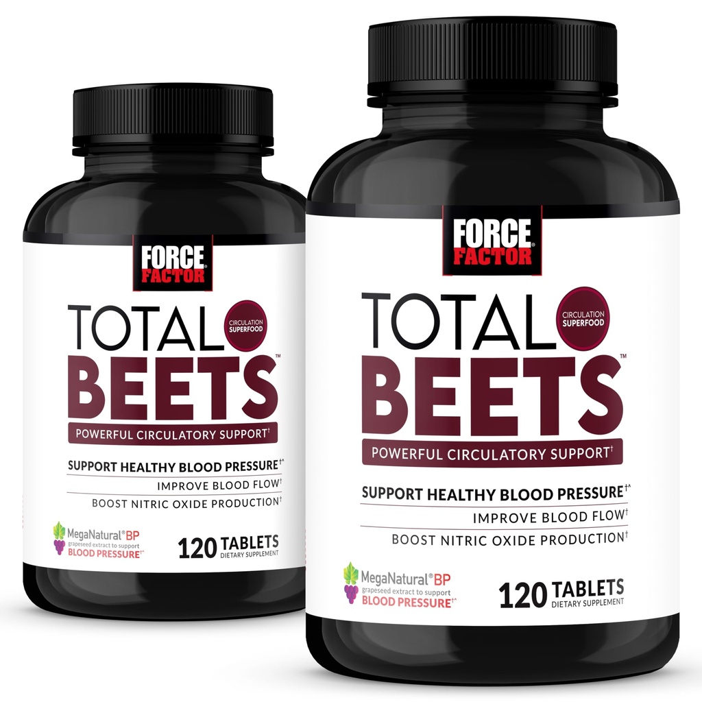 Force Factor Total Beets Nitric Oxide תוסף עם אבקת שורש באט, Nitrates, Grapeseed Extract for Circulation, Cardiovascular, Heart Health, 240 טבליות, 2 Pack
