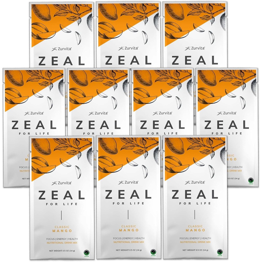 Zovita - Zeal for Life Wellness Drink Mix - Classic מנגו פלמור - Gluten-Free, טבעוני, עם ביוטין, ויטמינים ומינרלים לבריאות - 10 Packets
