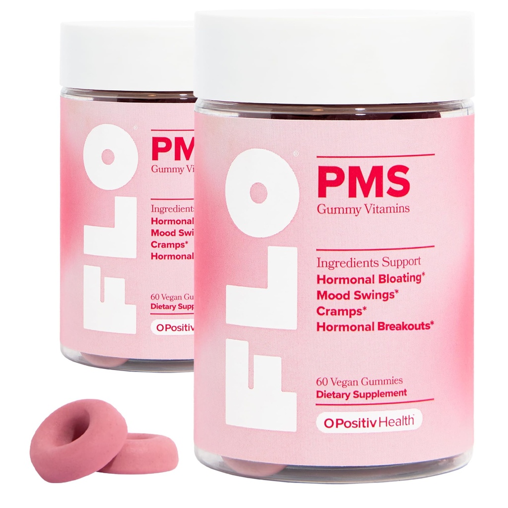 O Positiv FLO PMS חניכיים עבור נשים - Proactive PMS הקלה - מטרות Hormonal Breakouts, Bloating, Cramps, & Mood Swings עם Chasteberry, ויטמין B6, ולימון Balm - PMS חניכיים (Pack של 2)