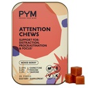 PYM Attention Chews תמיכה עבור Procrastination, Focus & Productivity, 20 Count | 518 מ"ג L-Carnitine, 54 מ"ג Tyrosine, 11mg L-Taurine, Caffeine-Free | All-Natural Mood Boostrated בארה"ב