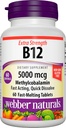 Webber Naturals ויטמין B12 5000 mcg, 60 ספירה, טבליות דיסלוט מהיר, ויטמין תוספת תמיכה עבור אנרגיה מטבוליזם, Immune ובריאות הלב, פורמולה צמחונית, 60 יום אספקה