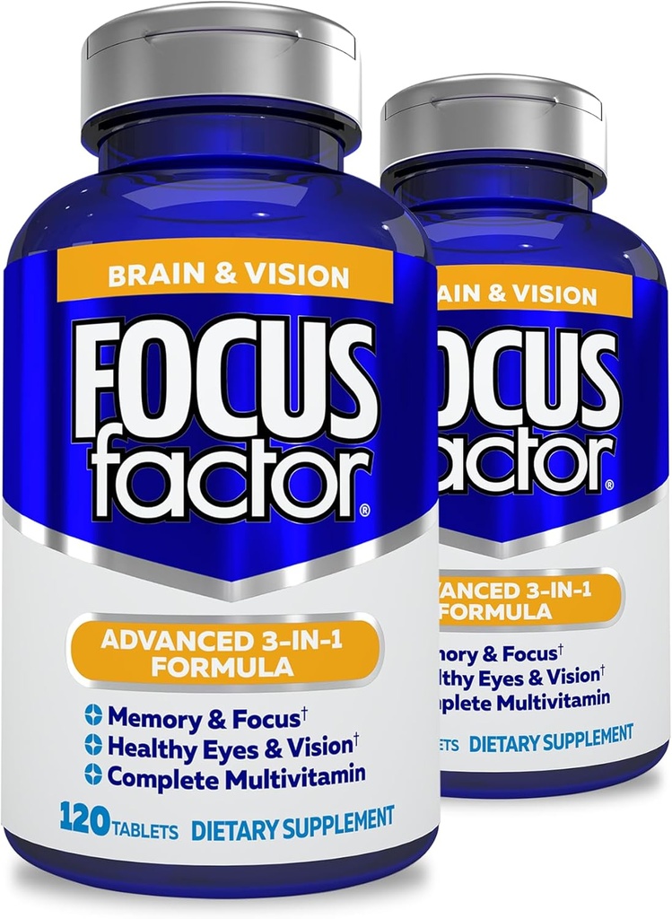 Focus Factor Adults Brain and Vision Supplement, 120 ספירה-עין ויטמין, תוסף מינרלים, מלא Multivitamin עם Lutein & Zeaxanthin-Brain תוסף עבור Focus, ריכוז, זיכרון (2 Pk)