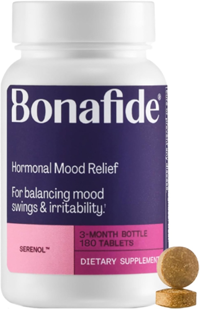 Serenol by Bonafide סיוע של Hormonal Mood Swings, Irritability ו- PMS Bloating. - 3 Monteh Supply (180 טבליות)