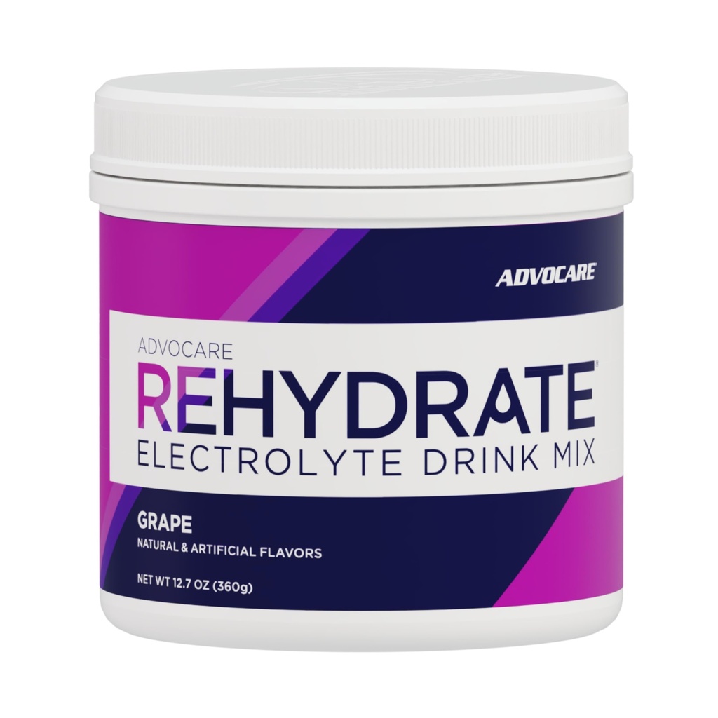 AdvoCare Rehydrate - Electrolyte Drink Mix - כולל Magnesium, Sodium, Potassium & Calcium - Antioxidant & Amino Acid Fortified - תמיכה הידרה & Recovery - Grape, 12.7 oz oz