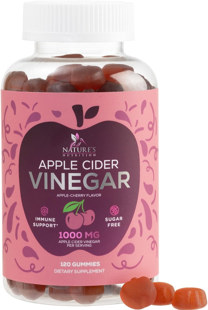 טבעוני Apple Cider Vinegar Gummy 1000 מ"ג - סוכר חינם ACV Gummies תוסף עם ויטמין B12 עבור אנרגיה - Keto Friendly Digest, Detox, תמיכה נקייה - Gelatin-Free, non-GMO - 120 מסטיקנים