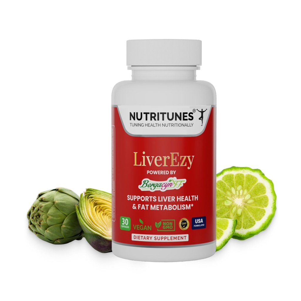 Liver Support Supplement-Supports Detox, ניקוי ו Lipid Metabolism - עם Bergacyn FF (Bergamot & Artichoke) - 30 קפסולות טבעוניות LiverEzy