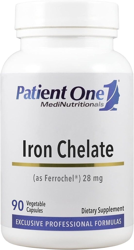 מטופל One Iron Chelate 28 מ"ג | תוספת לתמיכה בתצורת תאי דם אדומים ותפקוד* | Ferrochel Brand Iron Bisglycinate | 90 קפסולות