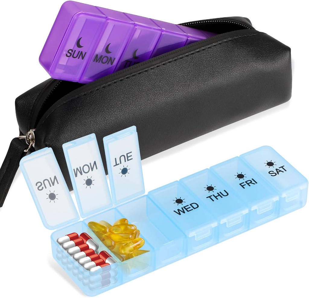 קופסא 7 ימים גלולות, 14 השוואת תרופות PP Storage Box, BPA-Free Travel Medicine Box with Waterהוכחות Bag, Twice a Day Pill Case Box for ויטמינים ו- Fish Oil