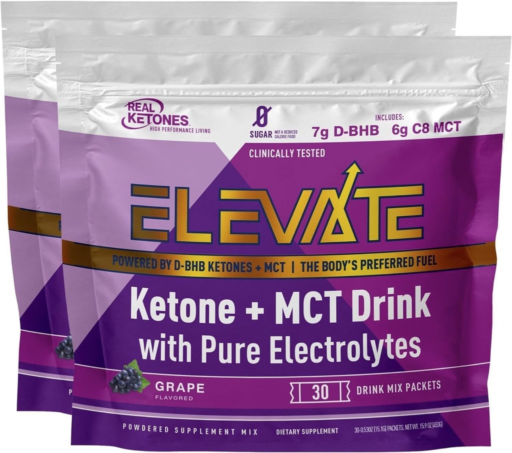 Real Ketones Exogenous Keto D BHB + MCT + אלקטרוליטים, Caffeine שתייה חינם אבקת תערובת, Grape Tart for Rapid Ketosis (56 משרתים)