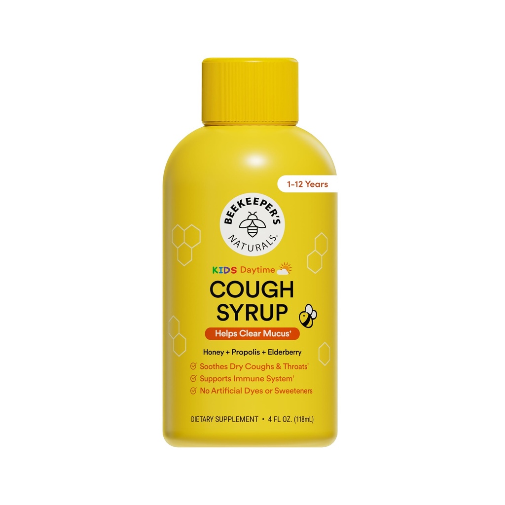 הטבעיות של באייר הדבש Cough Syrup Daytime for Kids Immune Support with Elderberry, ויטמין C, ויטמין D & Raw Honey - גרון soothing - Gluten Free & ניקוי רכיבים, 4 oz.