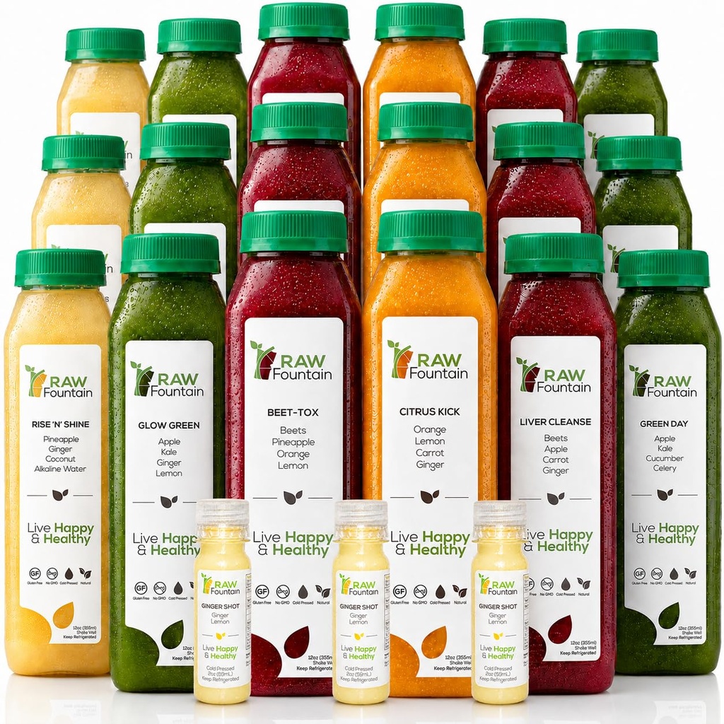 3 ימים ג'וש ניקוי על ידי Raw, All Natural Raw Detox ניקויse, Juicing for Body Rest, Cold Pressed Juice Fast, Great Way to Jumpstart a Healthy Diet, 18 בקבוקים 12oz, 3 ג'ינג'ר יורה
