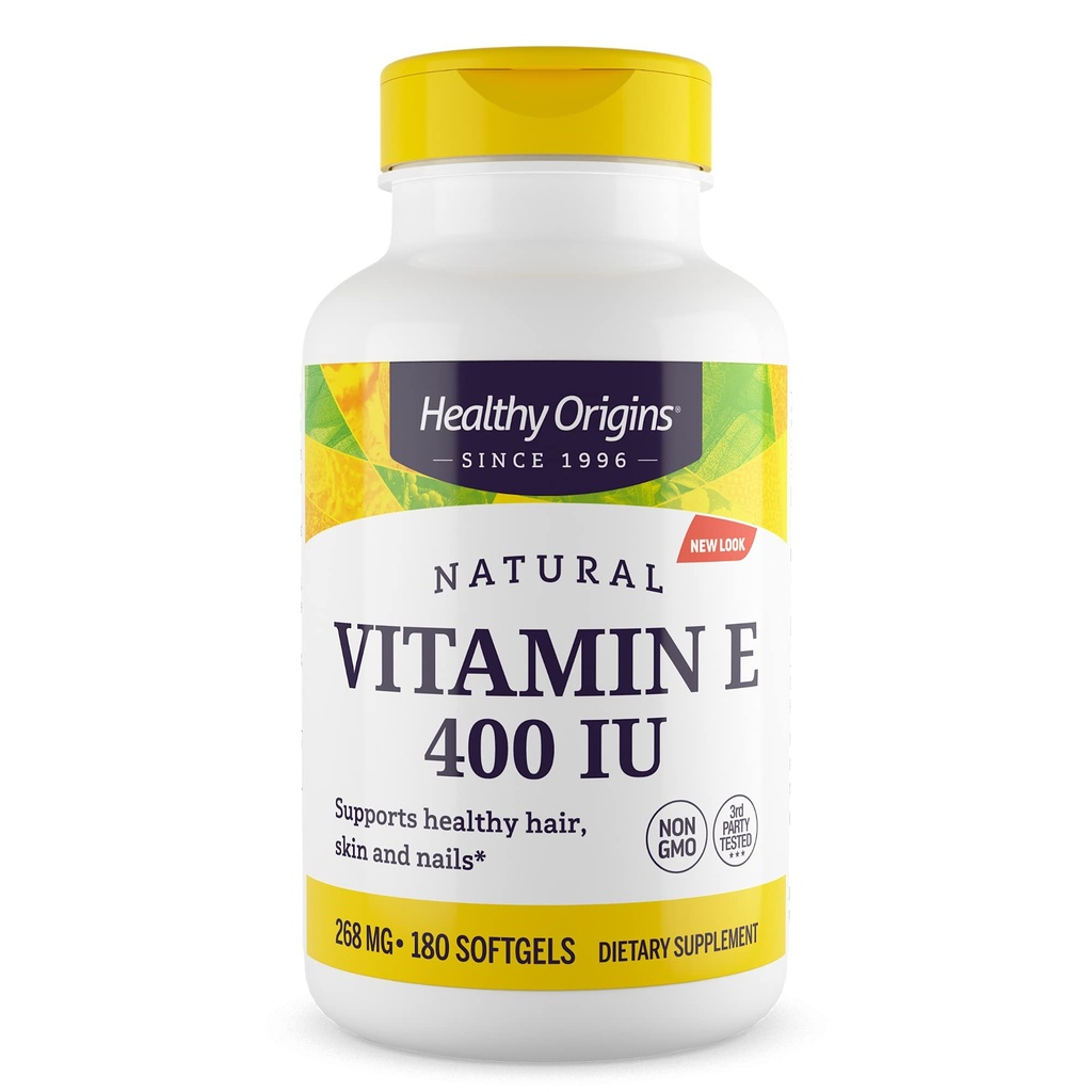 ויטמין E 400 IU (Natural, non-GMO, Gluten Free, Skin Support, Cardiovascular Support), 180 Softgels
