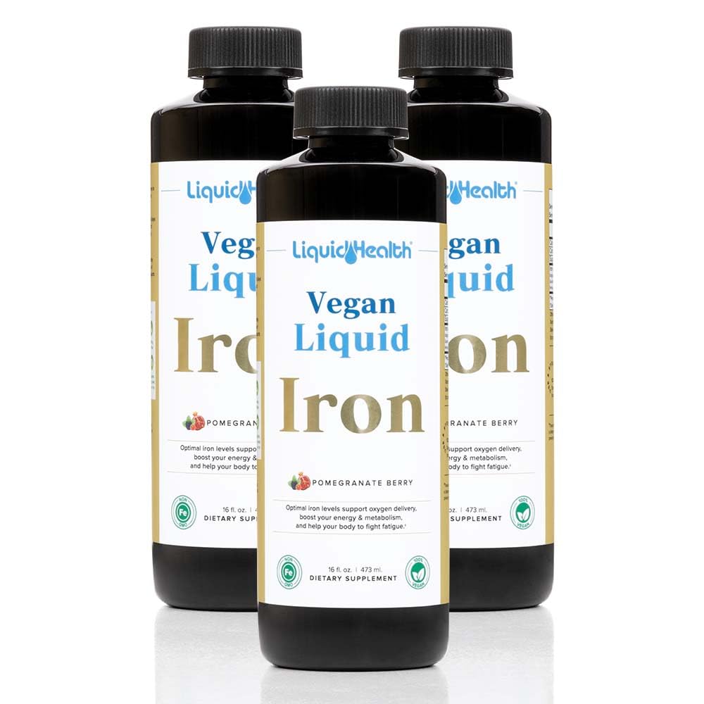 LIQUIDHEALTH Vegan נוזל ברזל תוספת עם SunActive & Ferrochel Fe - אנרגיה טבעית, מערכת החיסון ותמיכה מטאבולית, להגדיל את הקללות הנפשית, טרום לידתי / לידה - ארה"ב Made, non-GMO (3 Pack)
