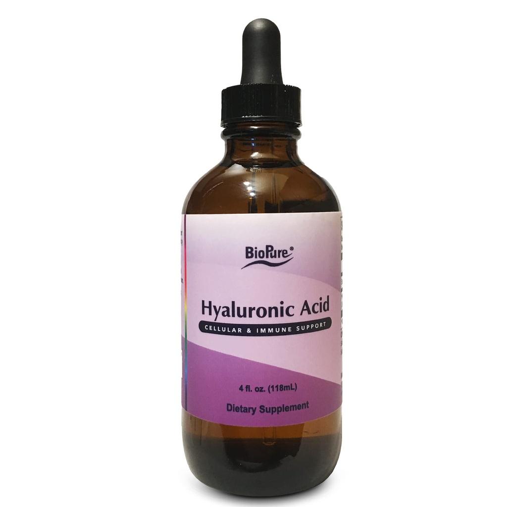 BioPure Hyaluronic Acid פתרון נוזלי - All Natural, Highly Bioavailable Form of Hyaluronic Acid for Oral & Topical Use to Benefit Joint Lubricationtion and Skin Hydration, Ambiity - 4 fl oz