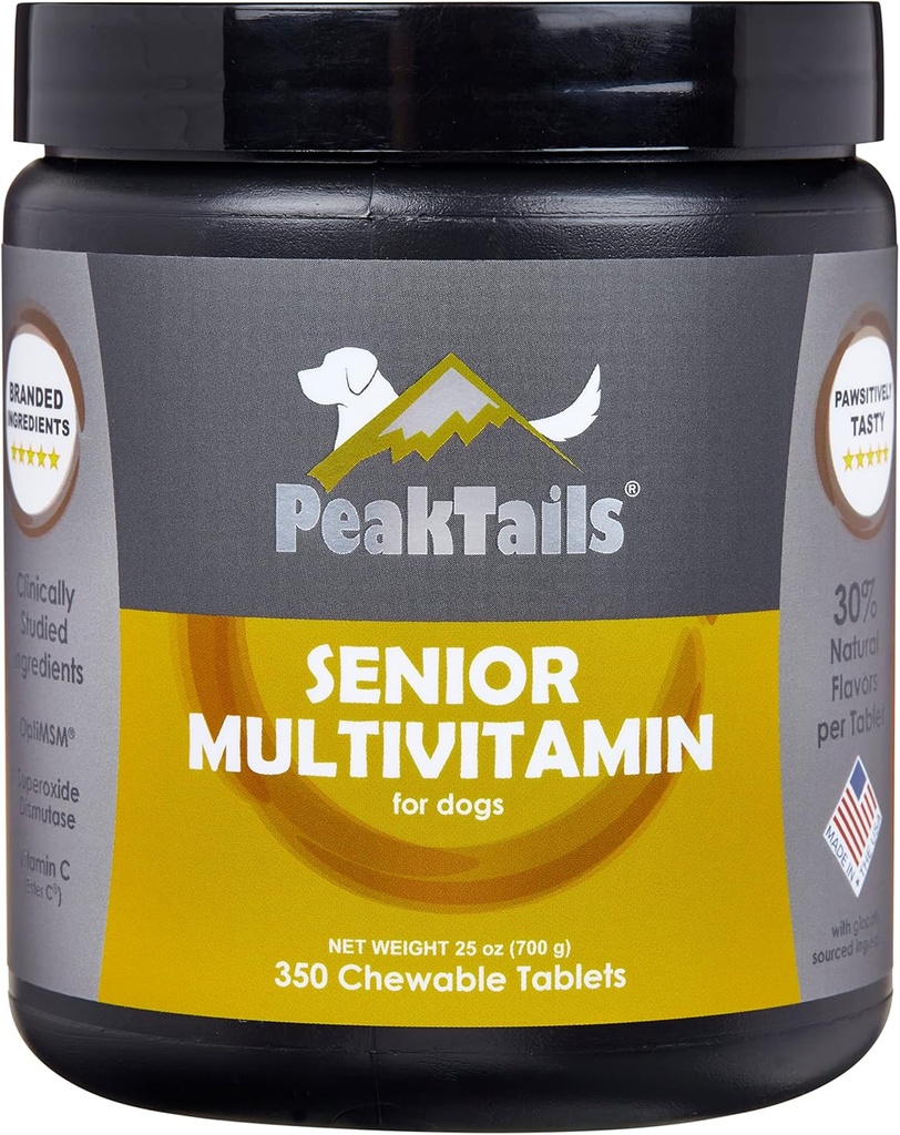 Multivitamin בכיר לכלבים - 350 טבליות Chewable עם MSM, Superoxide Dismutase