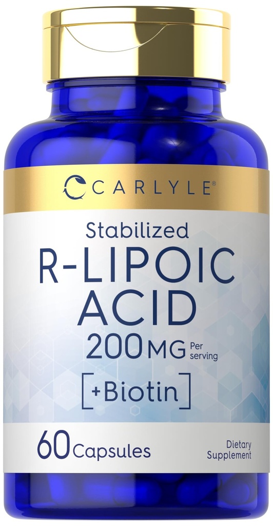 קרליל R-Lipoic Acid 200 מ"ג | 60 קפסולות | Stabilized RLA עם biotin | Non-GMO, Gluten Free Freeten