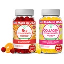 לונהקאי ויטמין B12 ו-Colagen Gummies Bundle - 3000 mcg Methylcobalamin High Absorption Energy Gummies - non-GMO Anti Agings for Men & Women - 30 ימים אספקה