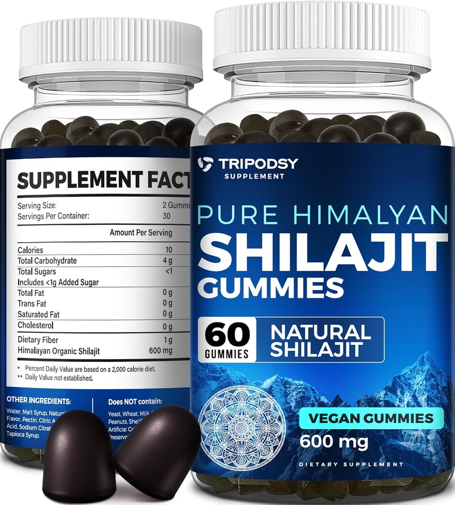 Pure ההימלאיה האורגנית Shilajit Gummies - Potent Shilajit Resin תוסף עבור גברים ונשים - 100% טבעי עם 90+ Trace מינרלים - Boost Energy, Vitality, ו- Immune Support - 60 מסטיקים