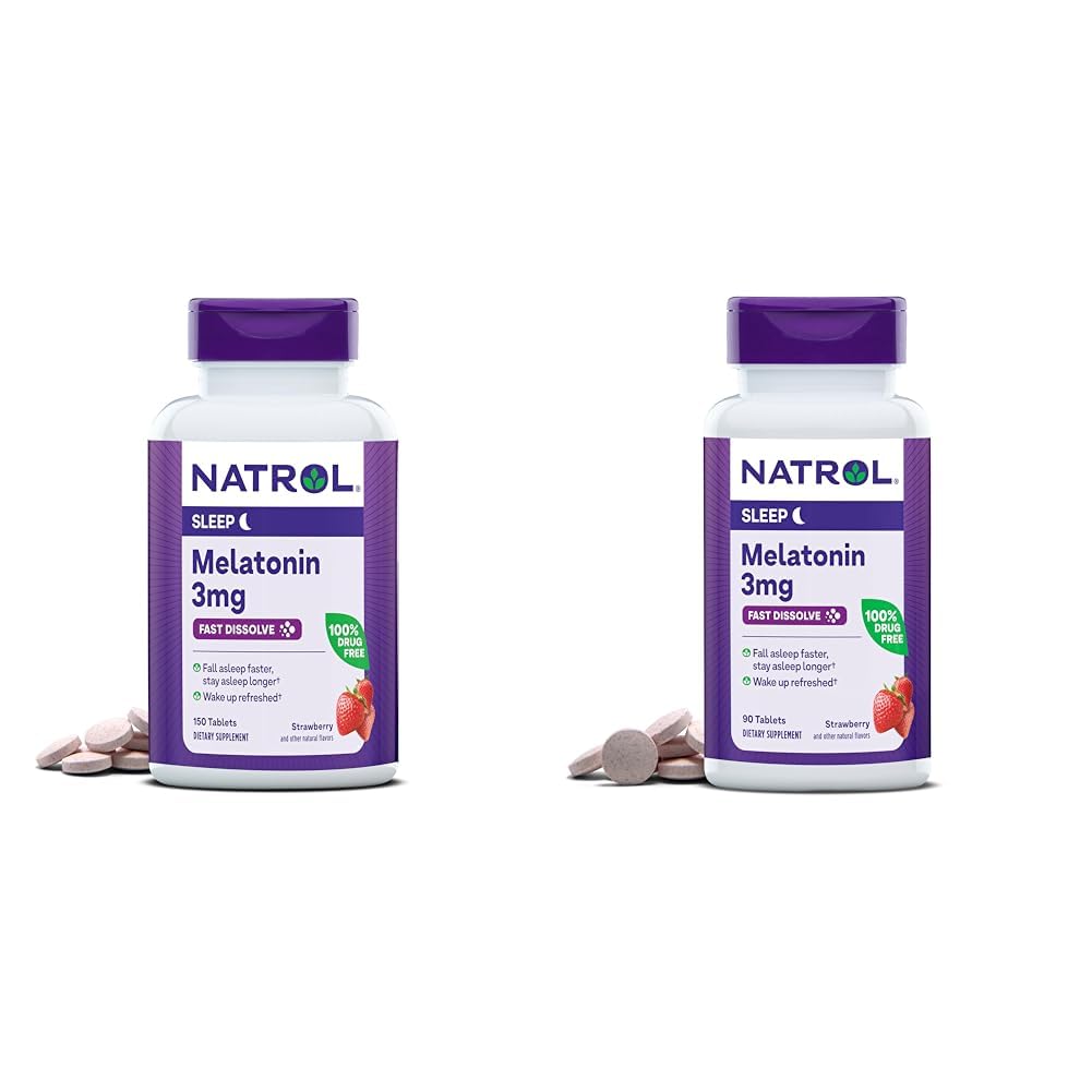 Natrol Melatonin 3mg Strawberry Fast-Dissolve 150 טבליות ליום אספקה ו-90 טבליות 90 יום אספקת שינה עזרה
