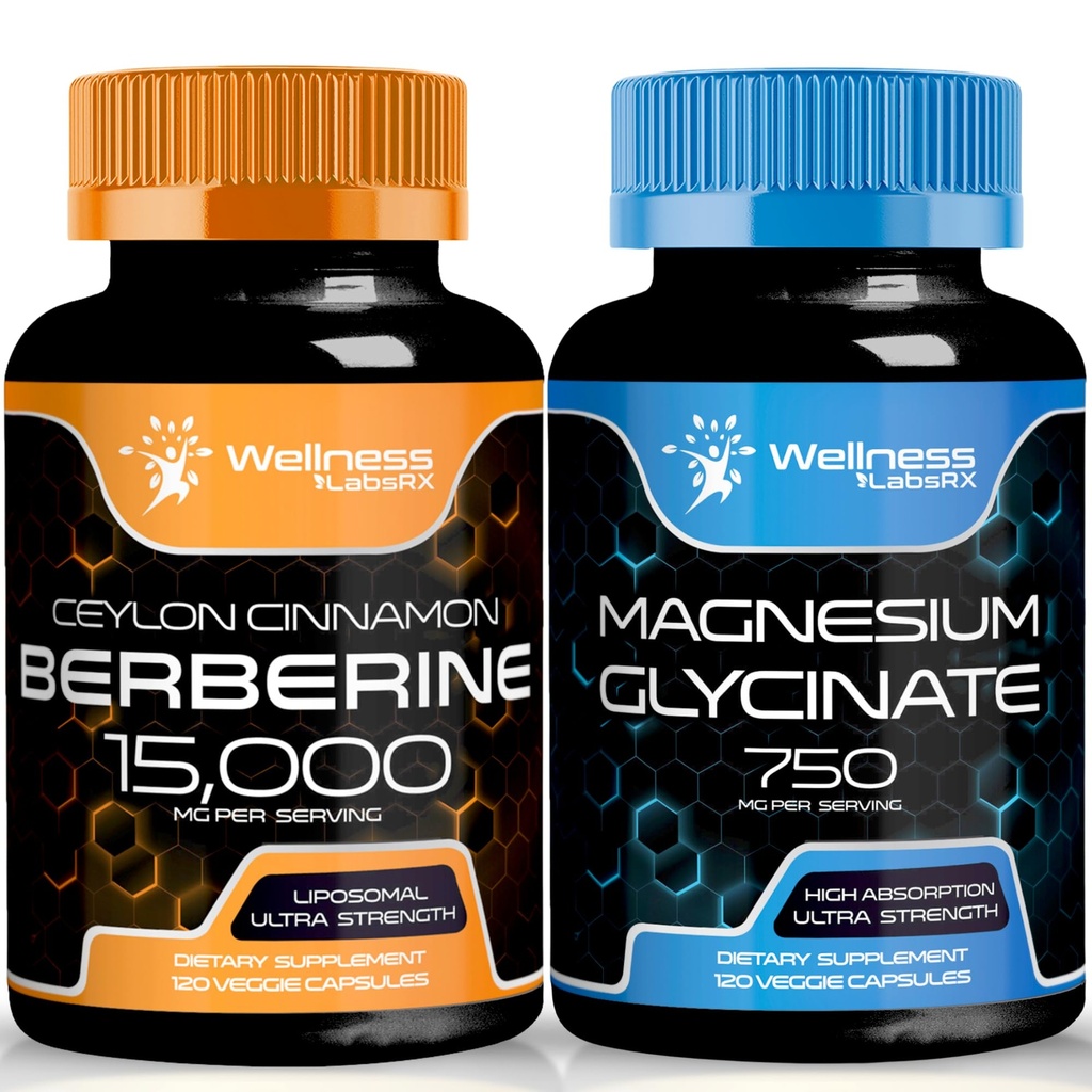 Berberine תוסף 1500 מ"ג - Liposomal Berberine עם Ceylon Cinnamon │ Magnesium Glycinate קפסולות - 750 מ"ג - מגנזיום תוספת תוספת Absorption