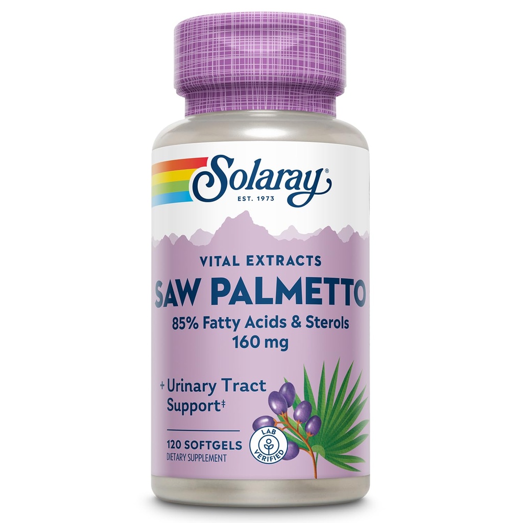 SOLAרי Saw Palmetto Extract - Prostate Health and Urinary Tract Support - 136 מ"ג Fatty Acids ו Sterols - מעבדה מאומתת, 60 יום החזר כספי (120 משרתים, 120 Softgels)