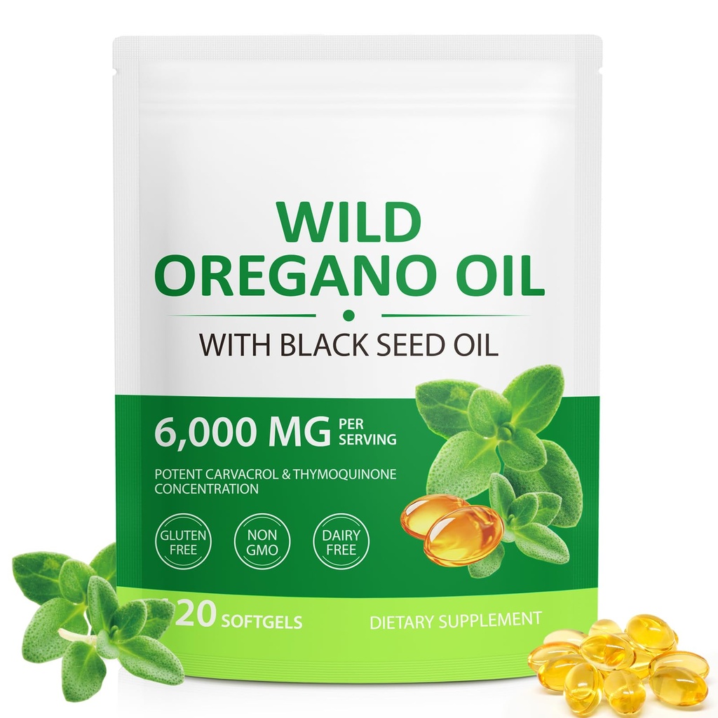 Oil of Oregano with Black Seed Oil Softgels 6000mg – 120 Count Oil of Oregano Dietary Supplement Formulated – Non-GMO, Gluten Free, Easy-to-Swallow Capsules for Daily Wellness Support