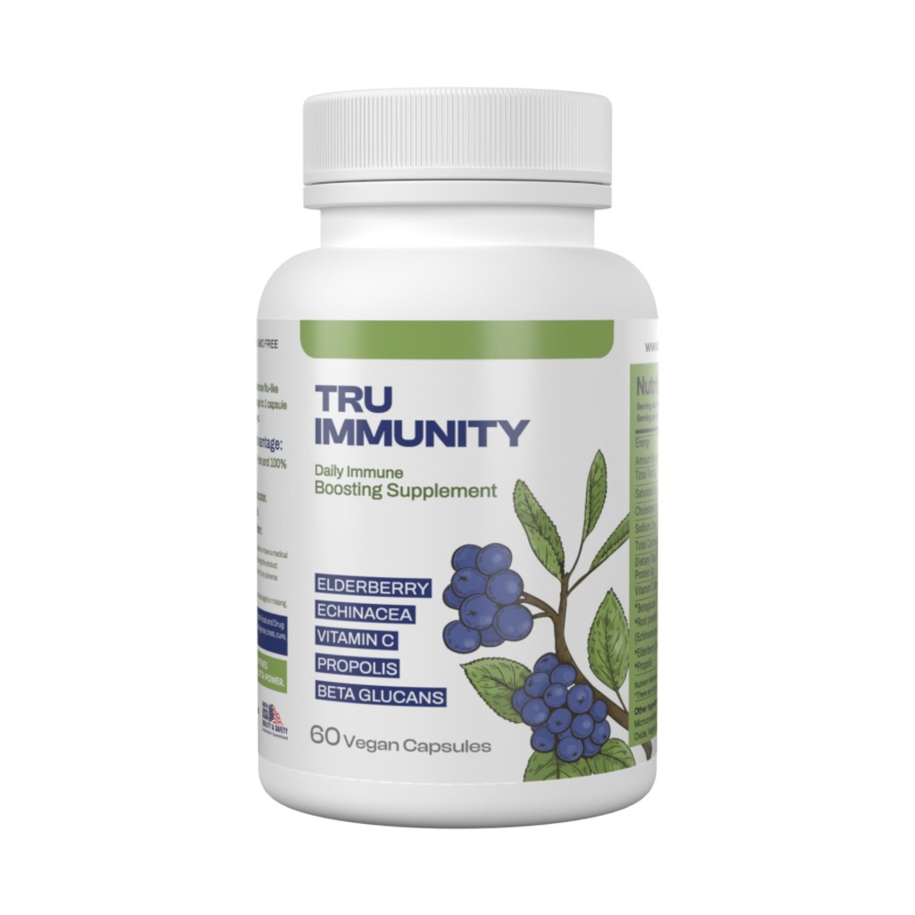 Tru Immunity Boost, Immune Support Supplement, Immune Booster ויטמינים למבוגרים עם Elderberry, Echinacea, ויטמין C, Propolis ו Beta Glucans, 60 קפסולות טבעוניות