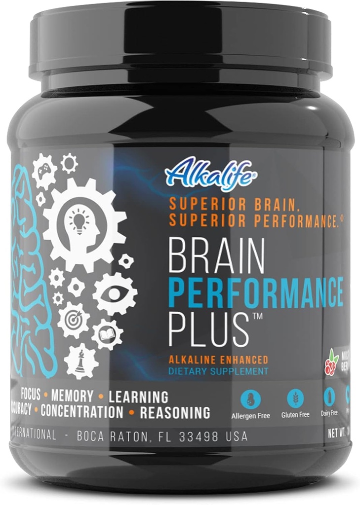 AlkaLife Brain Performance Plus - Alkaline Enhancing Nootropic כדי למקסם את הפוטנציאל הקוגניטיבי, Boost Memory, Focus and Mental Clarity, and Support Total Brain Health - 10oz