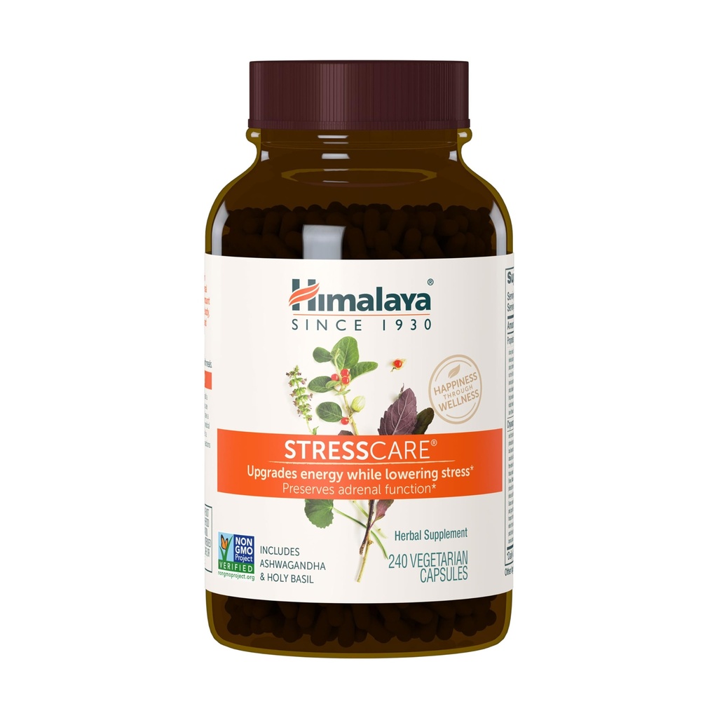 ההימלאיה StressCare Herbal Supplement, Supports Stress Relief, Energy Support, Relaxation, Occasional Sleepless, Ashwagandha, Holyזיל/Tulsi, Gotu Kola, Non-GMO, Vegetarian, 240 קפסולות