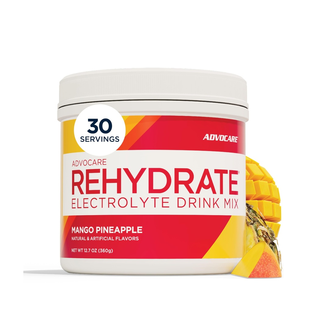 AdvoCare Rehydrate - Electrolyte Drink Mix - כולל Magnesium, Sodium, Potassium & Calcium - Antioxidant & Amino Acid Fortified - תמיכה הידרה & Recovery - מנגו Pineapple, 12.7 oz oz
