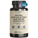 VINATURA ים אורגני Moss, Blue Vervain - עם שמן שחור Seed, Ashwagandha, ג'ינג'ר, Burdock Root כמוסות - 1250 מ"ג לשרת, *USA Made &Tested * Immune Booster למבוגרים