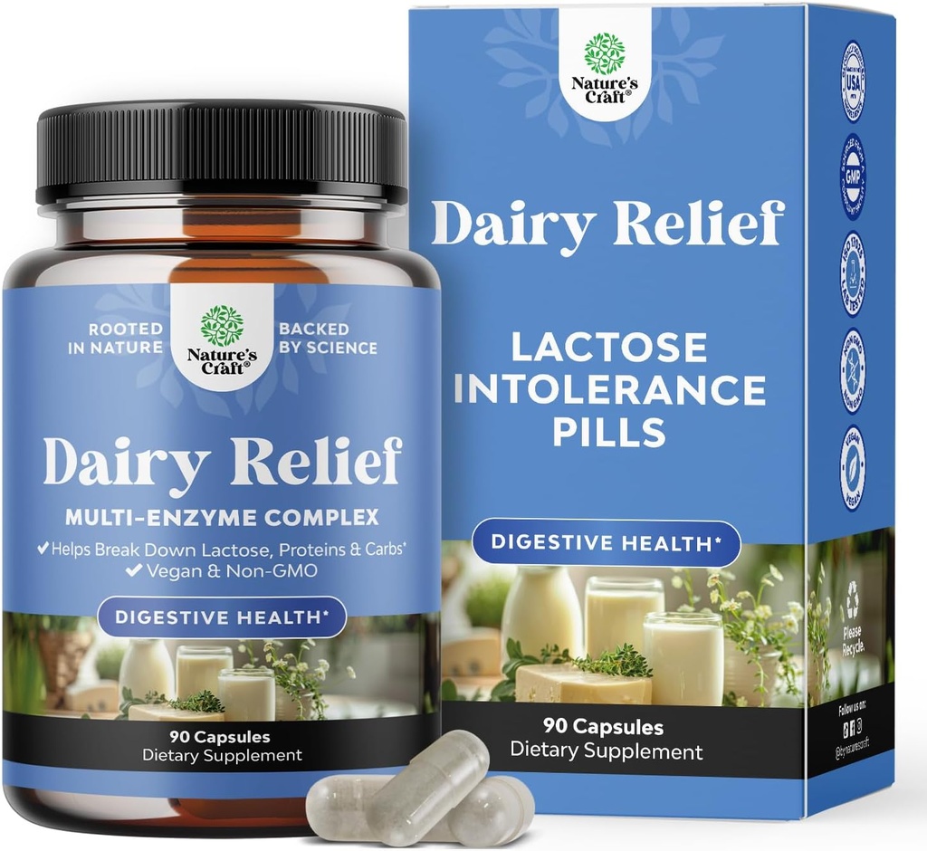 גלולות למניעת הריון 90 ימים אספקה - Fast Acting Milk Digestive Enzymes - גלולות למניעת חלב עבור Digestion, Bloating, Gas and Carb חלבונים - תוספת הקלה עבור Lactose Intoleranceance