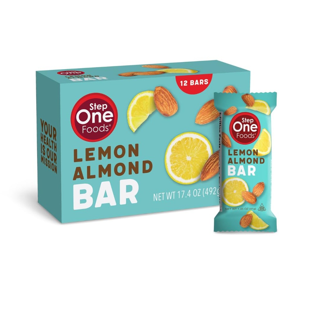 שלב אחד מזונות לימון Almond Bar, Heart Healthy חטיף צמחי Sterols, אומגה 3 של חטיף סיבים גבוה Gluten & חלב חינם, טבעוני, Zero Sodium, Granola Bars (12 Pack)