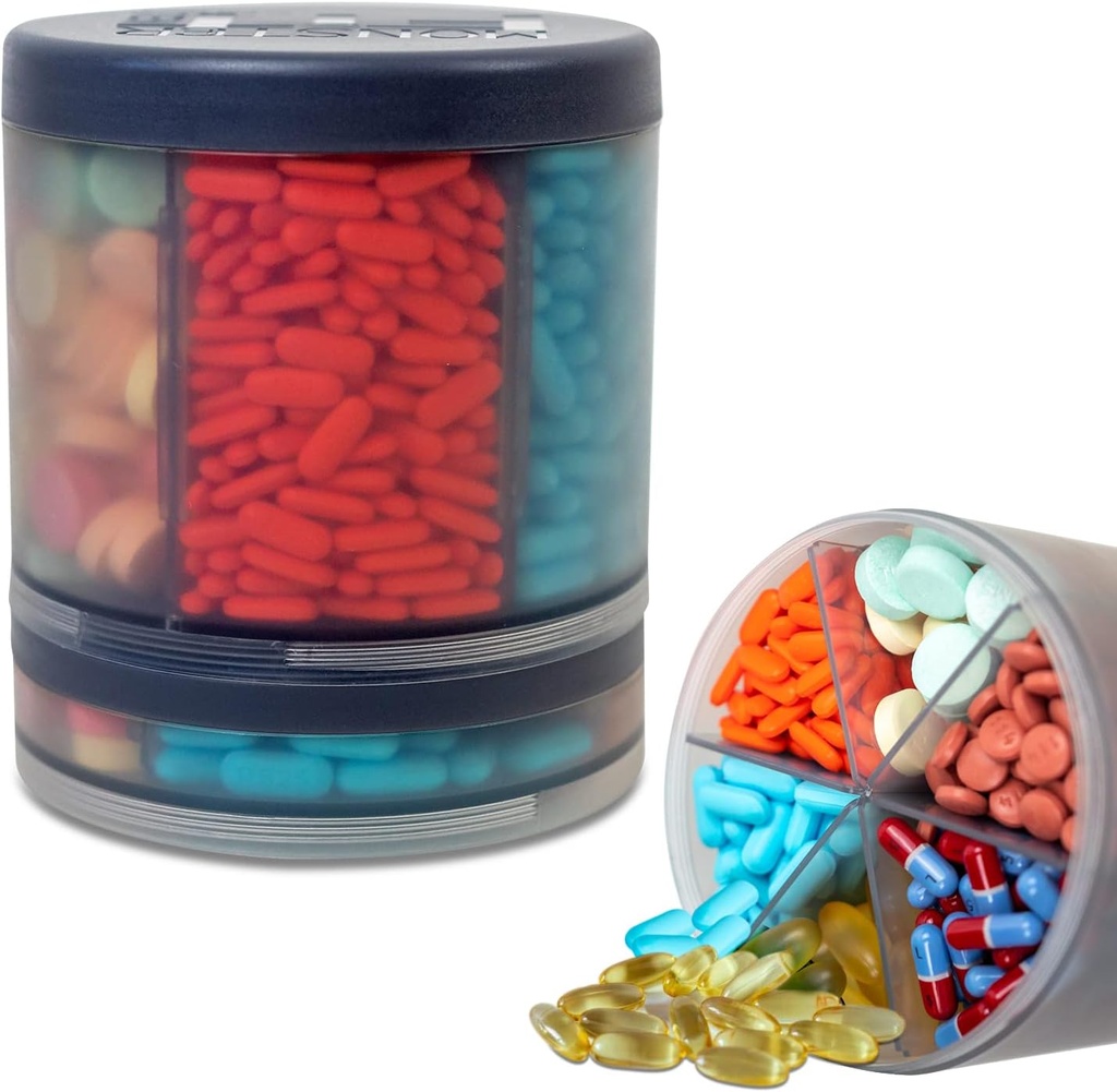 Monster Extra-Large Pill Organer (5 "High x 4.25"רחב) - 10 השוואתיים מכווננים, Easy Dispense תרופות & Dispenser, Monster Fit 10.25
