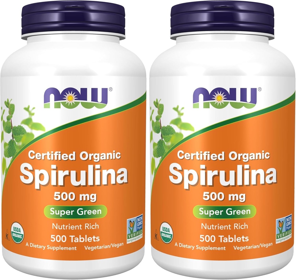 תוספי מזון אורגני Spirulina 500 מ"ג עם ויטמינים, מינרלים ו GLA (Gamma-Linolenic Acid), 500 טבליות (Pack of 2)