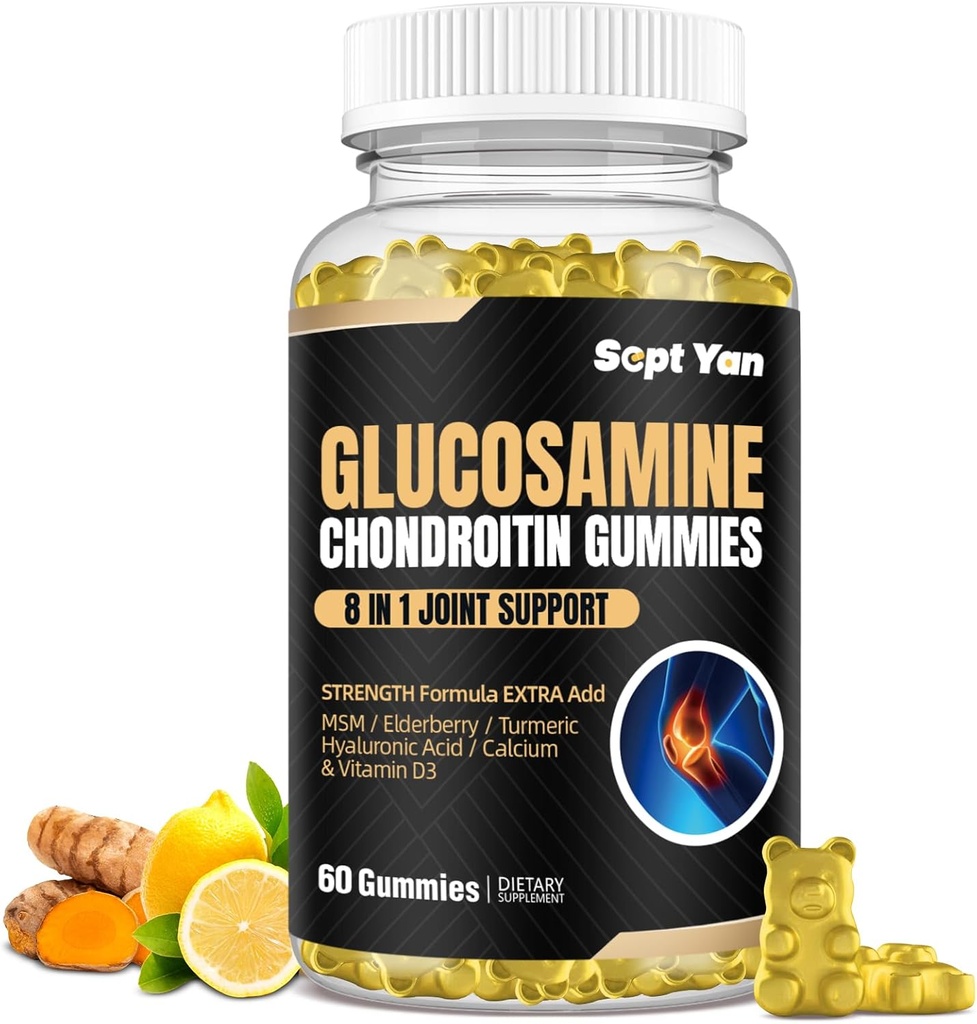 Glucosamine Chondroitin חניכיים - 60 תוספי תמיכה משותפים - 1500 מ"ג תוספת כוח עם MSM, Elderberry, Turmeric - Cartilage & Immune תמיכה למבוגרים, גברים ונשים טבעוני - קל ל Swallow