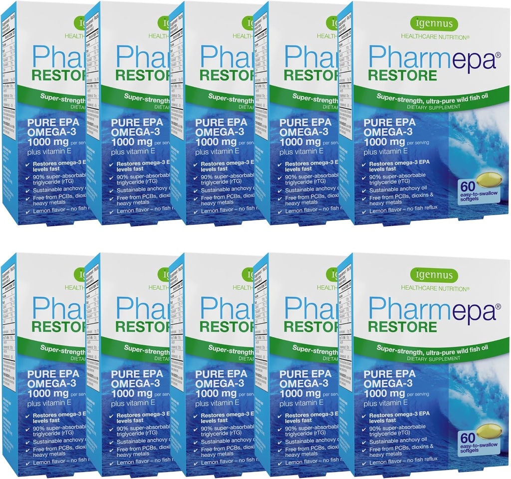 Igennus Pharm לשחזר, טהור EPA 1000 מ"ג, אומגה 3 rTG שמן דגים, IFOS מוסמך, אחריות גבוהה Absorption, 90% ריכוז של כוח משולש, Wild & Sustainable, Lemon Flavor, 10 Monteh Supply , Pack של 10 Monteh , Pack של 10.