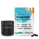 Complement Vegan Multivitamins for Women & Men- אומגה 3 DHA+EPA, ויטמין B12, ויטמין D3 K2, Zinc, Selenium, Magnesium, Iodine- Immune Support- 90 Count, כולל ג'ארד