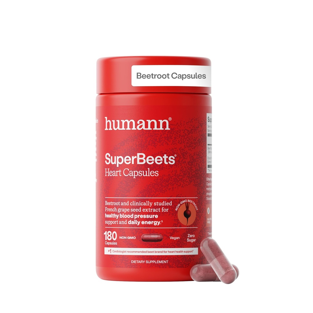 HumanN SuperBeets Beet Root כמוסות לשחרר 1000 מ"ג, עוזר לתמוך בייצור Nitric Oxide, לחץ דם, בריאות הלב, מכיל אבקת Non-GMO Beetroot, למד אנטי-חמצן 180 הרוזן