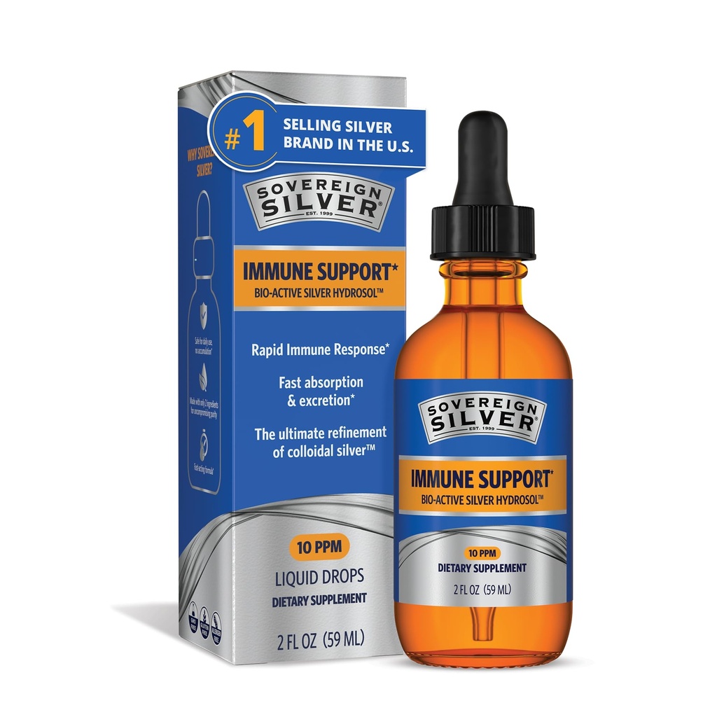 Sovereign Silver Immune Support, Colloidal Silver, 2 fl oz (59 mL)