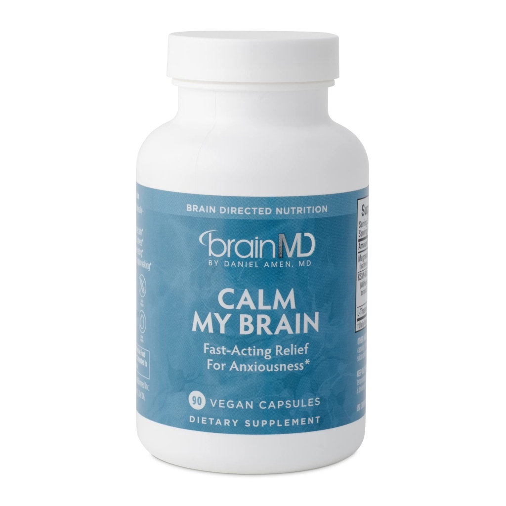 ד"ר Amen BrainMD Calm My Brain - 90 קפסולות טבעוניות - Fast-Acting Formula with Magnesium, Ashwagandha & L-theanine - 30 משרתים
