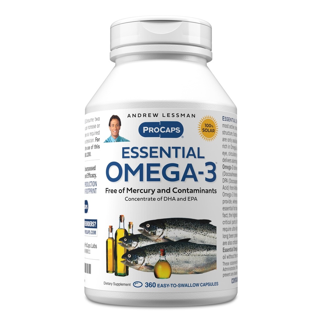 ANDREW LESSMAN Essential אומגה 3 Unflavored - 360 Softgels - Ultra-Pure, High Potency אומגה 3. DHA גבוה, No Stomach Upset, No Contaminants, No Mercury. קל ל-Swallow Softgels