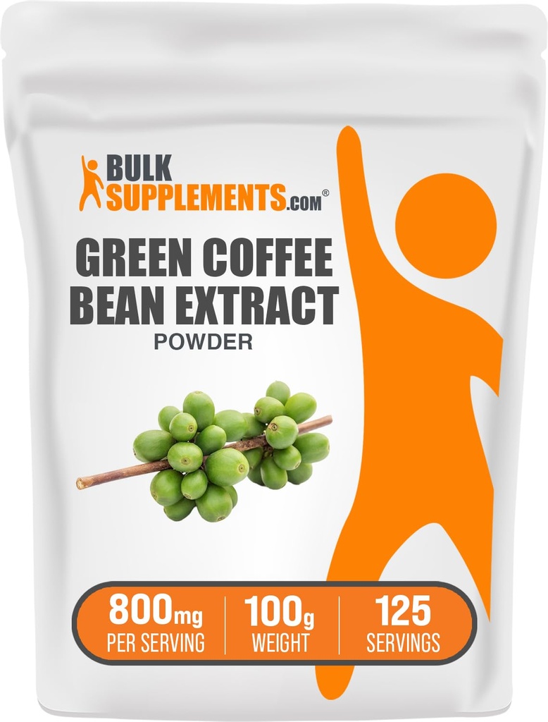 BulkSupplements Green Coffee Bean Extracta - קפה ירוק Bean תוספי מזון - תמיכה באנרגיה, Gluten Free, 800 מ"ג לשרת, 100g (3.5 oz) (Pack of 1)