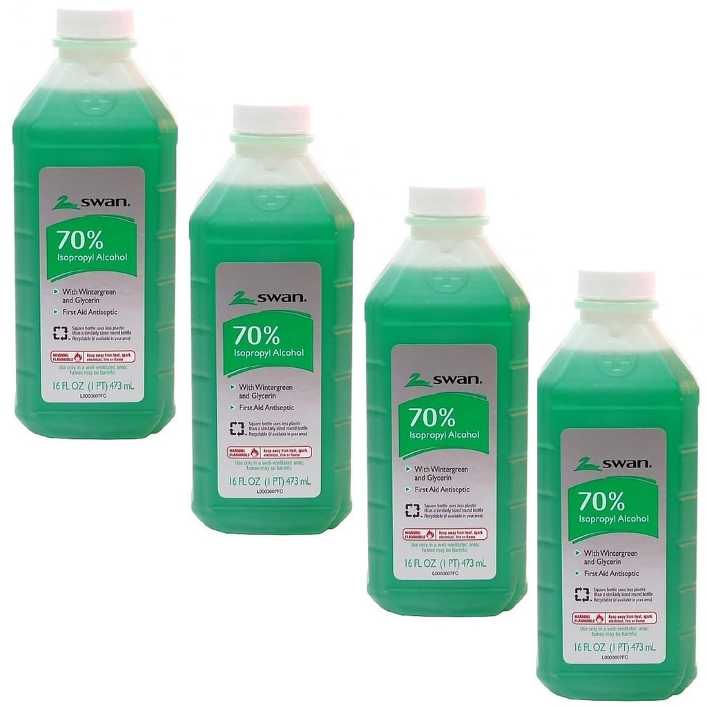 Swan Isoprophyl Alcohol 16Oz 70% Wintergreen Pack (4)
