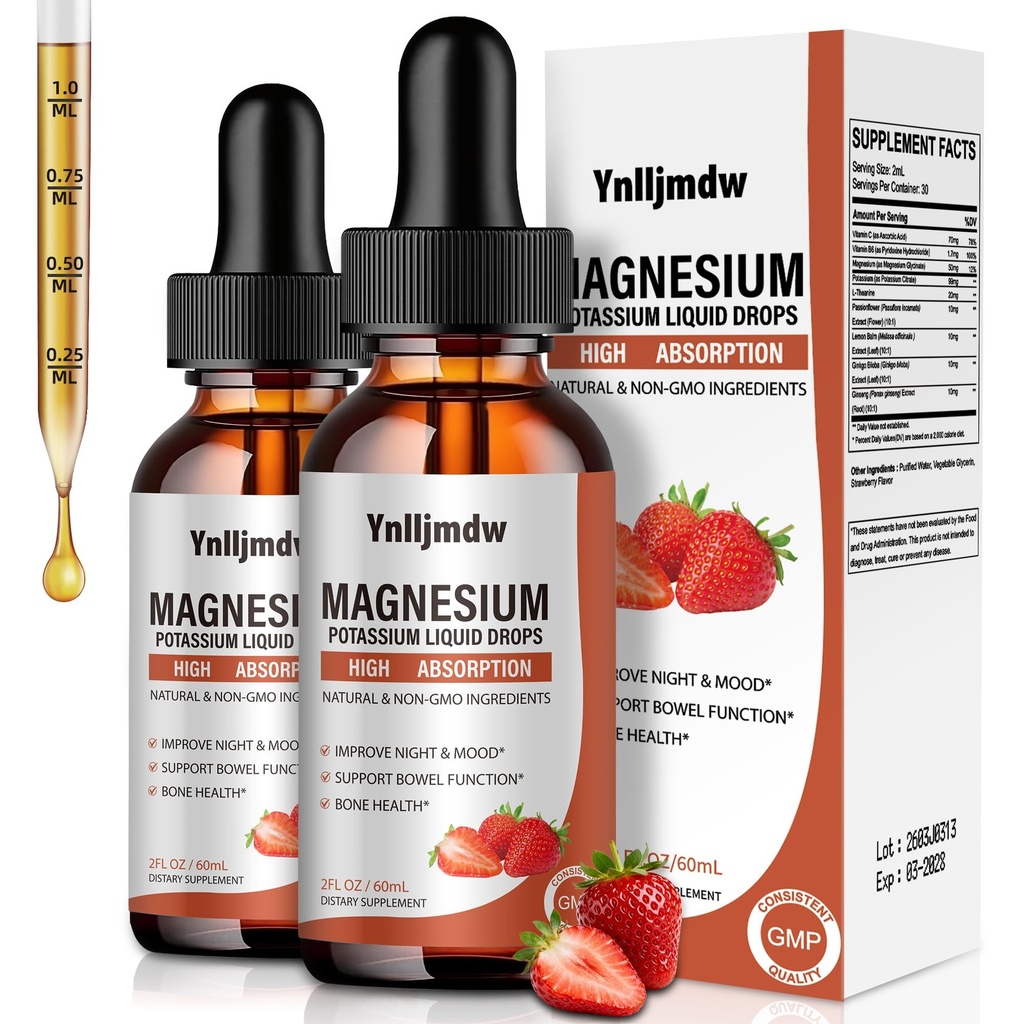 Magnesium Glycinate נוזל טיפות, 1000 מ"ג נוזל מגנזיום תוספת עם Bromelain, ויטמין B6 C D, גבוה Absorption Magnesium Complex for Night, שריר ואנרגיה תמיכה, 2 Fl Oz (Pack של 2)